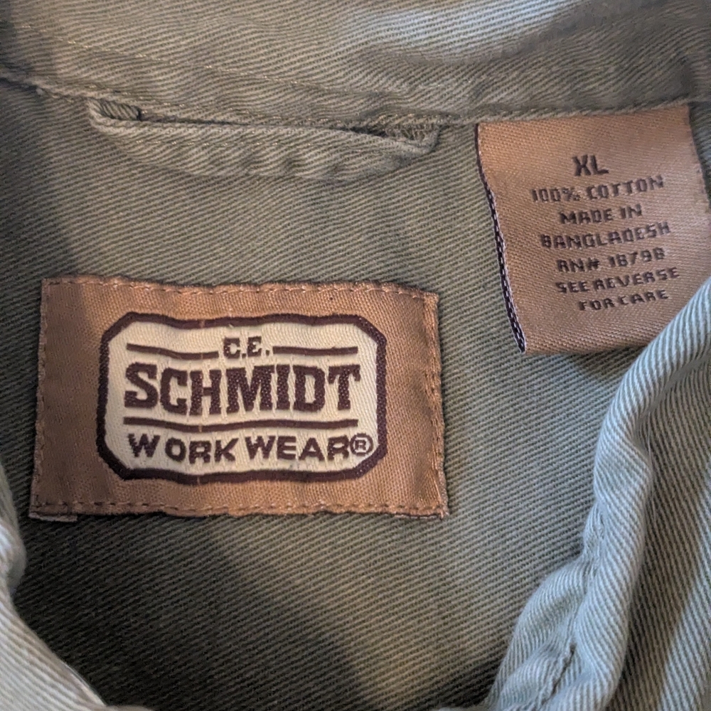 C.E. Schmidt Work Wear Army Green Cotton Button Down Collar LS Shirt Men's XL - Picture 3 of 10